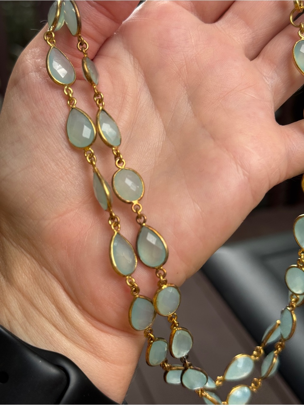 Gold in color Teardrop Chalcedony Bracelet - Pale Aqua - Picture 6 of 9